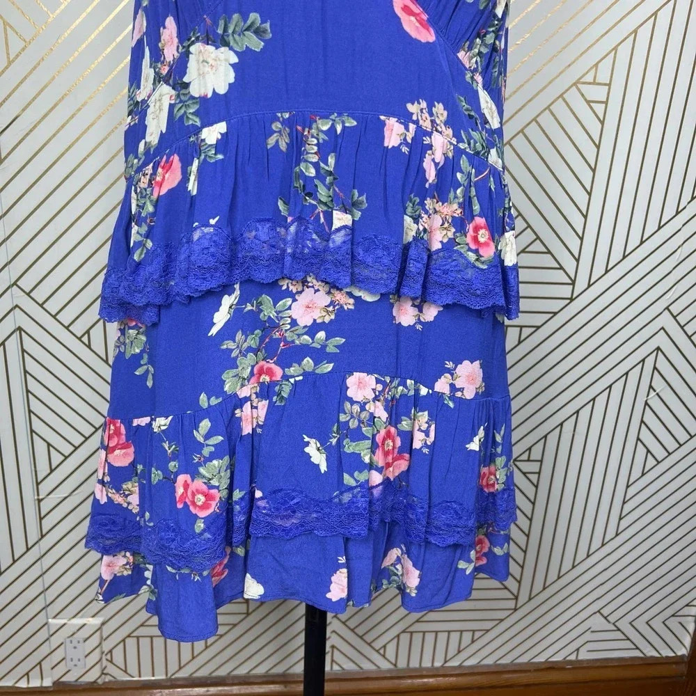 Lovers + Friends Teresa Floral Ruffle Mini Dress in Feeling Blue Size US XL - Picture 5 of 12